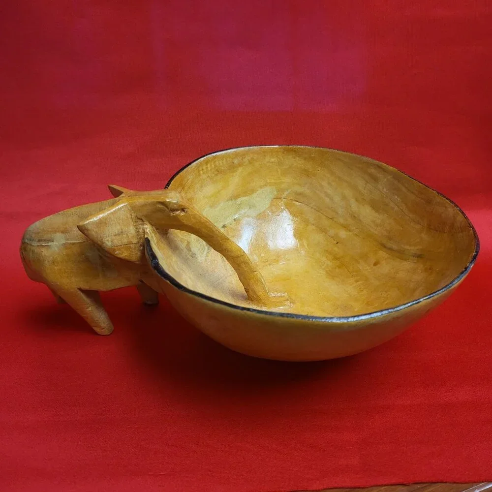 Vintage Wooden Handmade Elephant Bowl Dish Wood Carving